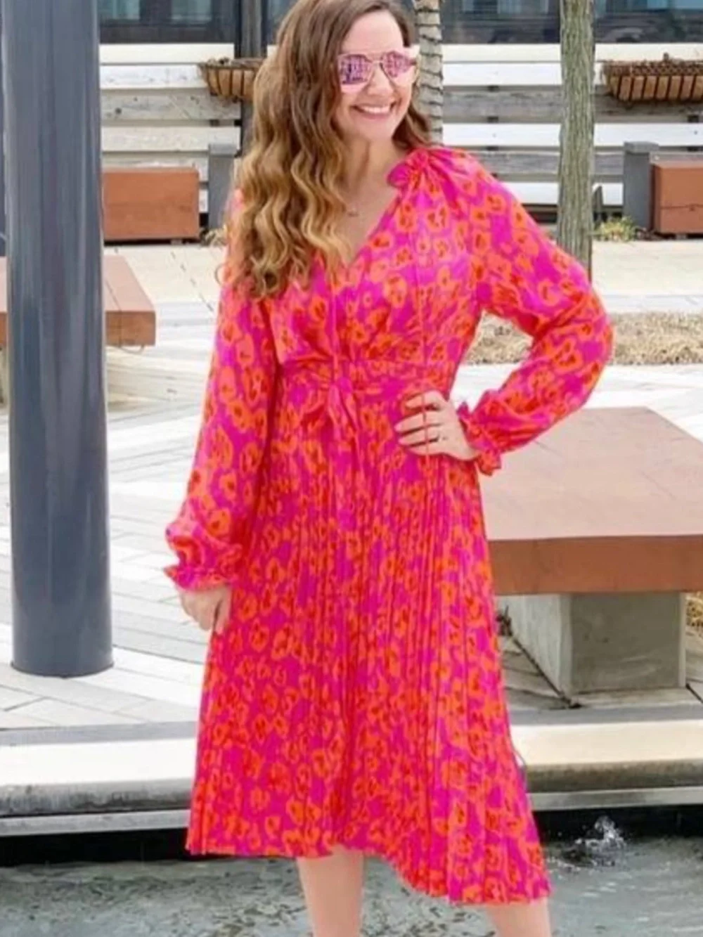 Scoop Floral Midi Dress Pleated Tie Spring Summer Romantic Dress Size 12-14 - Picture 2 of 8